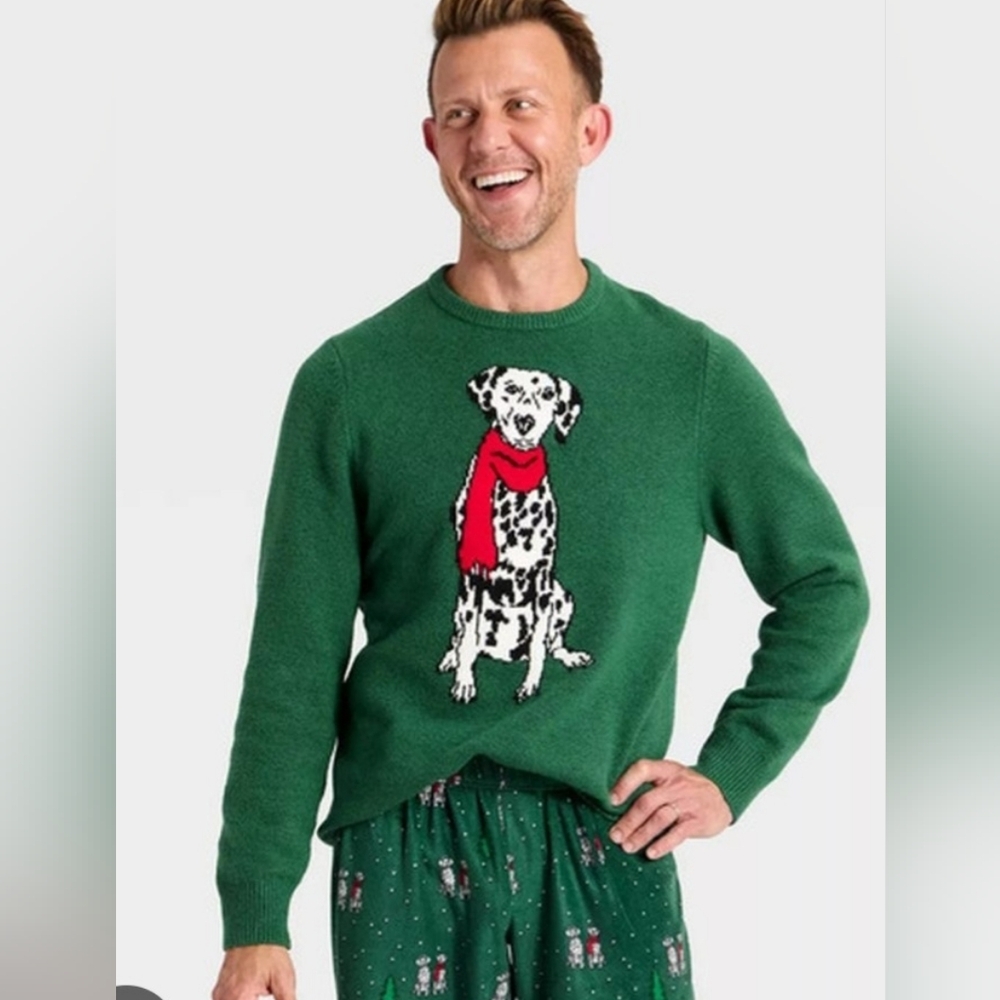 New Men's Dalmatian Holiday Matching Family Sweater - Wondershop™ Green XXL